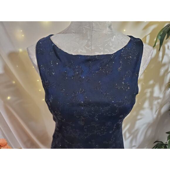 Vtg City Triangles 90s Floral Sparkle Asymmetrical Ruffle Dress Size M w/Scarf - Picture 7 of 16